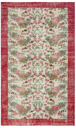 Retro Design Floral Over Dyed Vintage Rug 6'2'' x 10'3'' ft 189 x 313 cm