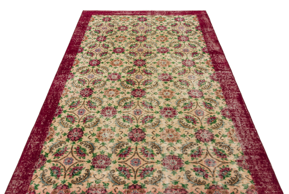 Retro Design Floral Over Dyed Vintage Rug 4&#39;8&#39;&#39; x 7&#39;8&#39;&#39; ft 142 x 233 cm