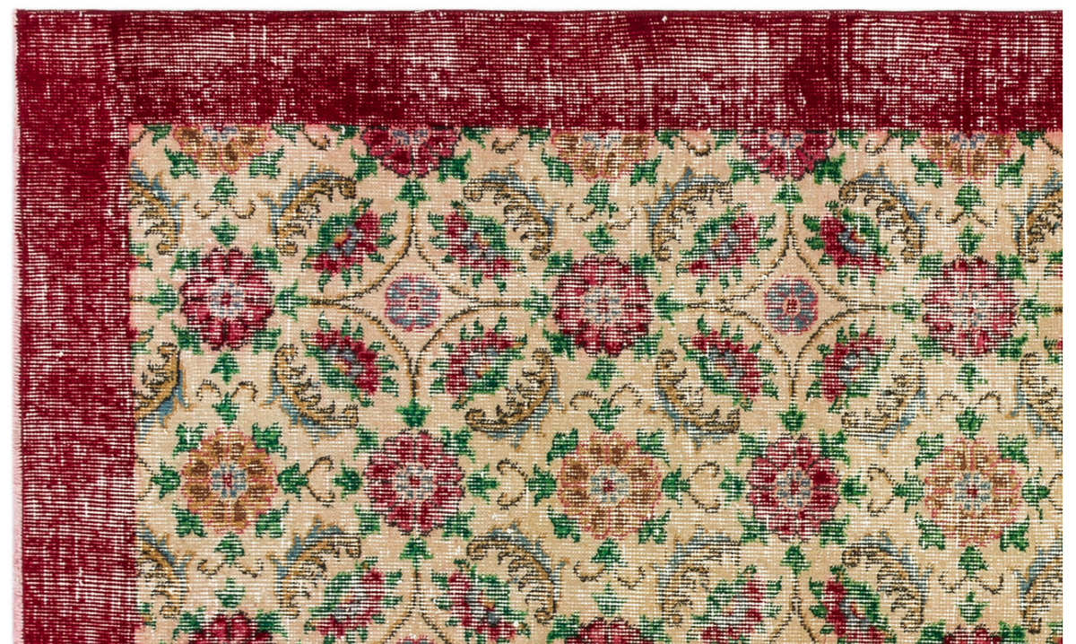 Retro Design Floral Over Dyed Vintage Rug 4&#39;8&#39;&#39; x 7&#39;8&#39;&#39; ft 142 x 233 cm