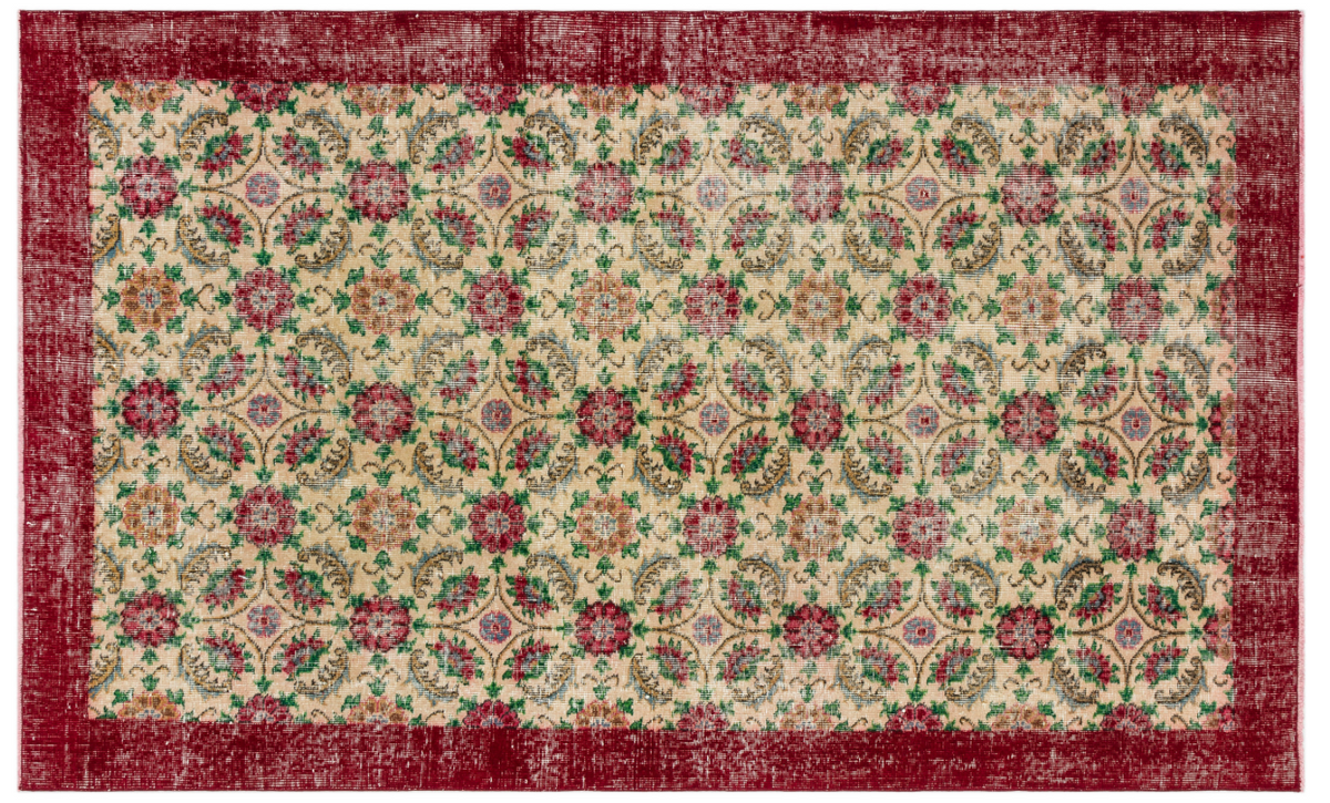Retro Design Floral Over Dyed Vintage Rug 4&#39;8&#39;&#39; x 7&#39;8&#39;&#39; ft 142 x 233 cm