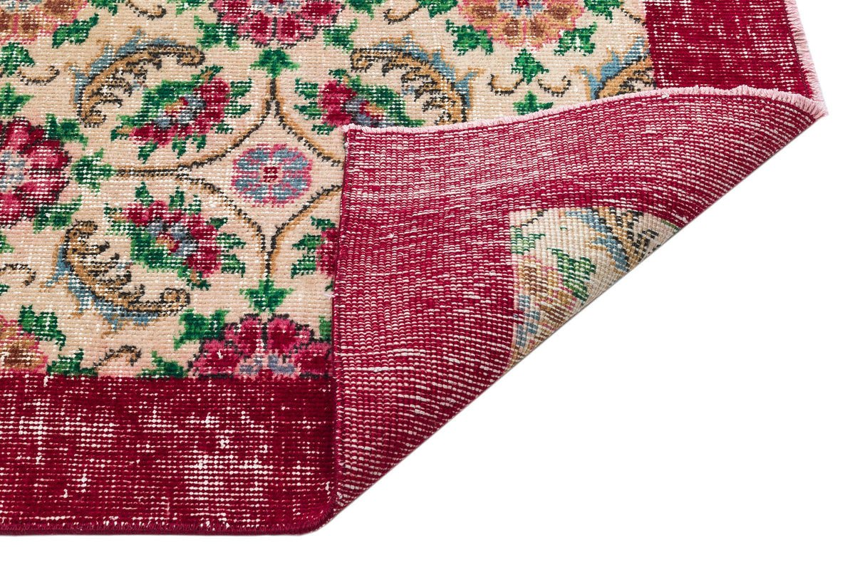 Retro Design Floral Over Dyed Vintage Rug 4&#39;8&#39;&#39; x 7&#39;8&#39;&#39; ft 142 x 233 cm