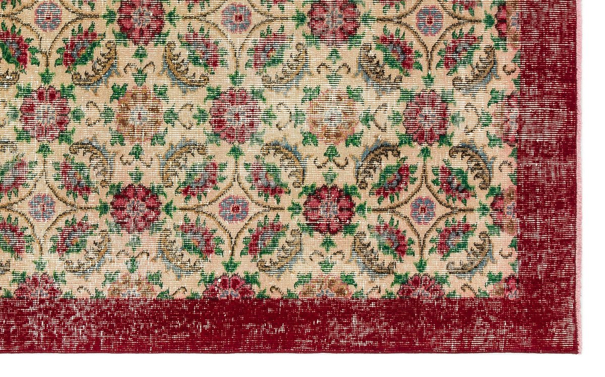 Retro Design Floral Over Dyed Vintage Rug 4&#39;8&#39;&#39; x 7&#39;8&#39;&#39; ft 142 x 233 cm