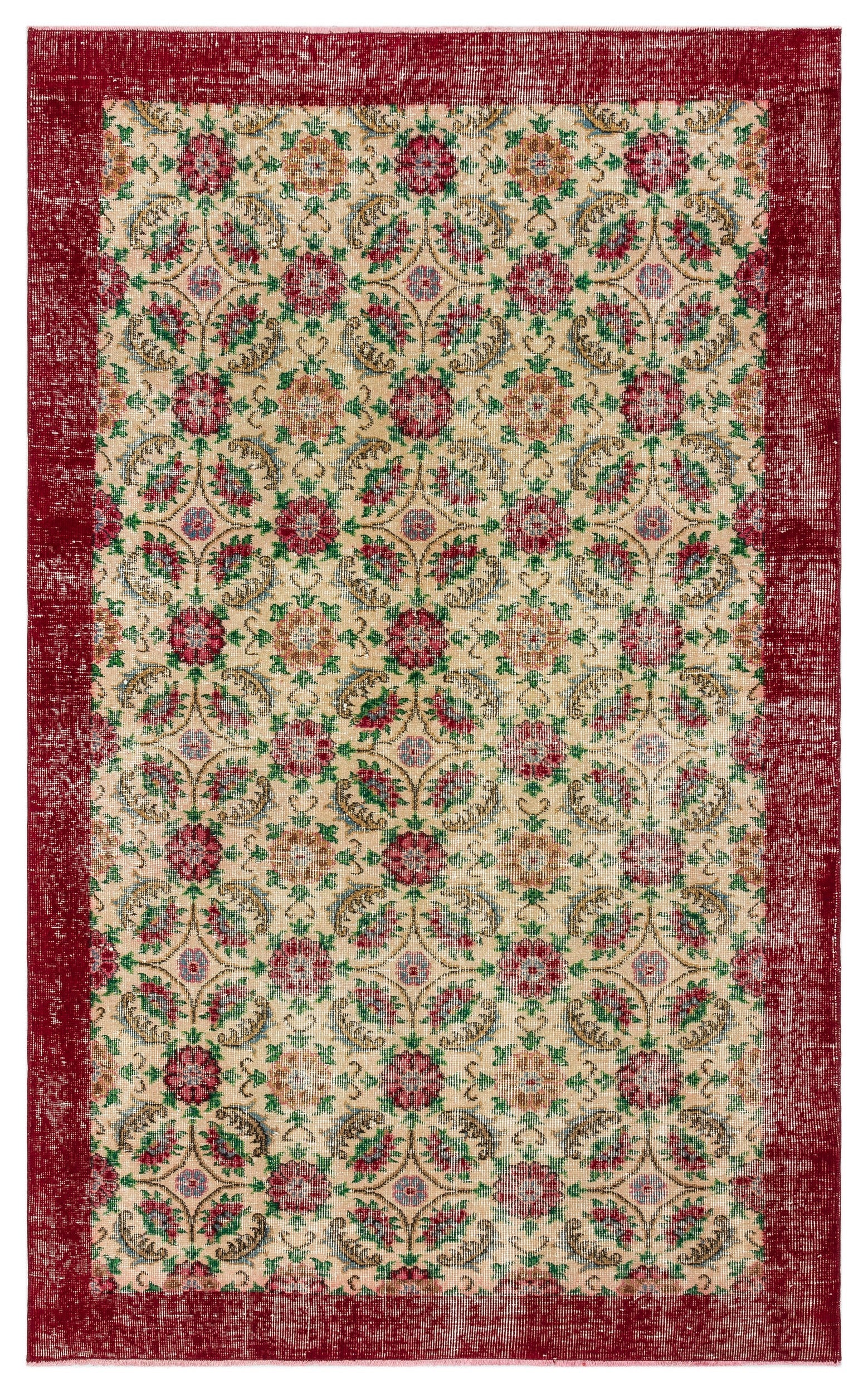 Retro Design Floral Over Dyed Vintage Rug 4'8'' x 7'8'' ft 142 x 233 cm
