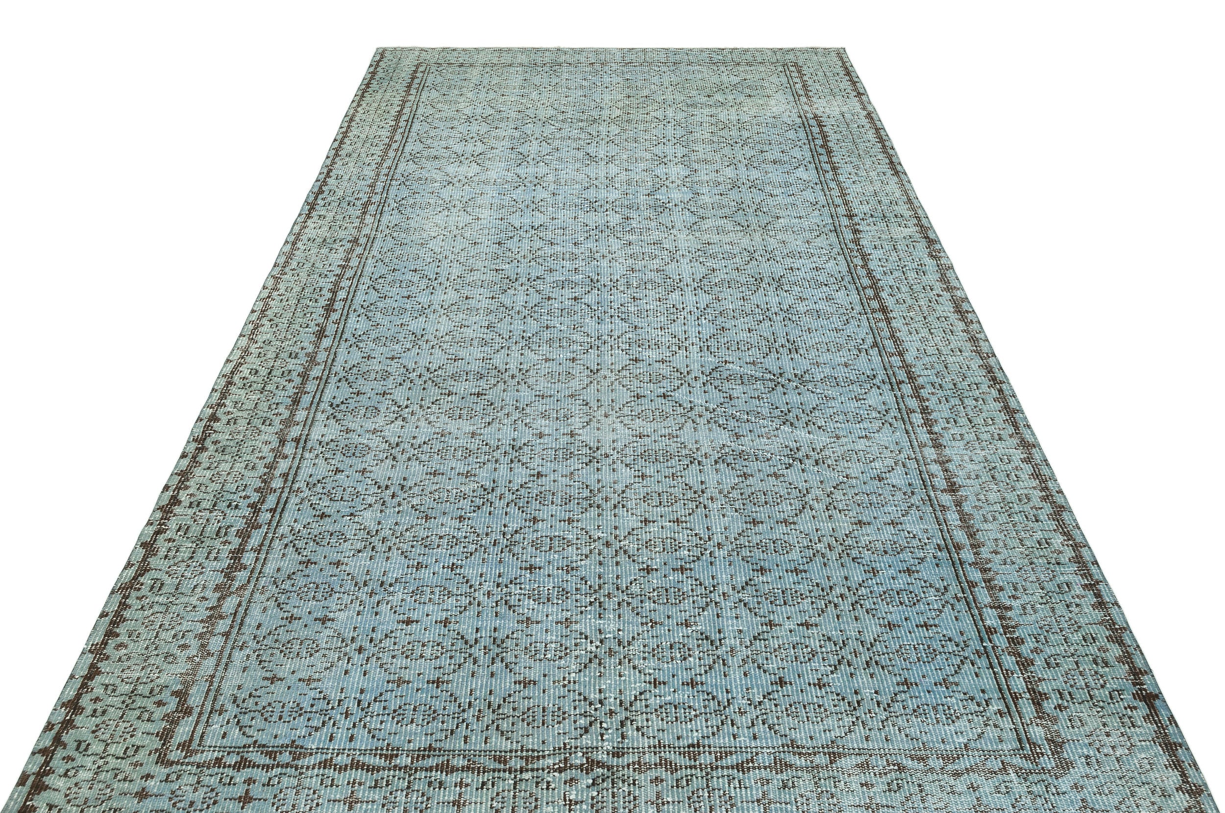 Retro Design Light Cyan Over Dyed Vintage Rug 5'7'' x 9'1'' ft 170 x 276 cm