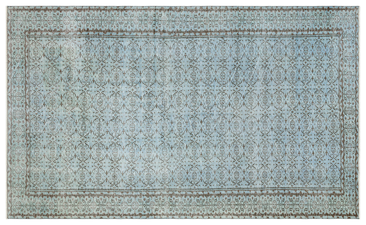 Retro Design Light Cyan Over Dyed Vintage Rug 5&#39;7&#39;&#39; x 9&#39;1&#39;&#39; ft 170 x 276 cm