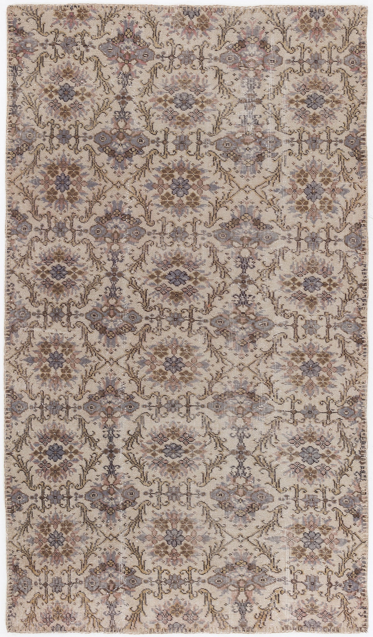 Beige Over Dyed Vintage Rug 4&#39;8&#39;&#39; x 8&#39;2&#39;&#39; ft 142 x 250 cm