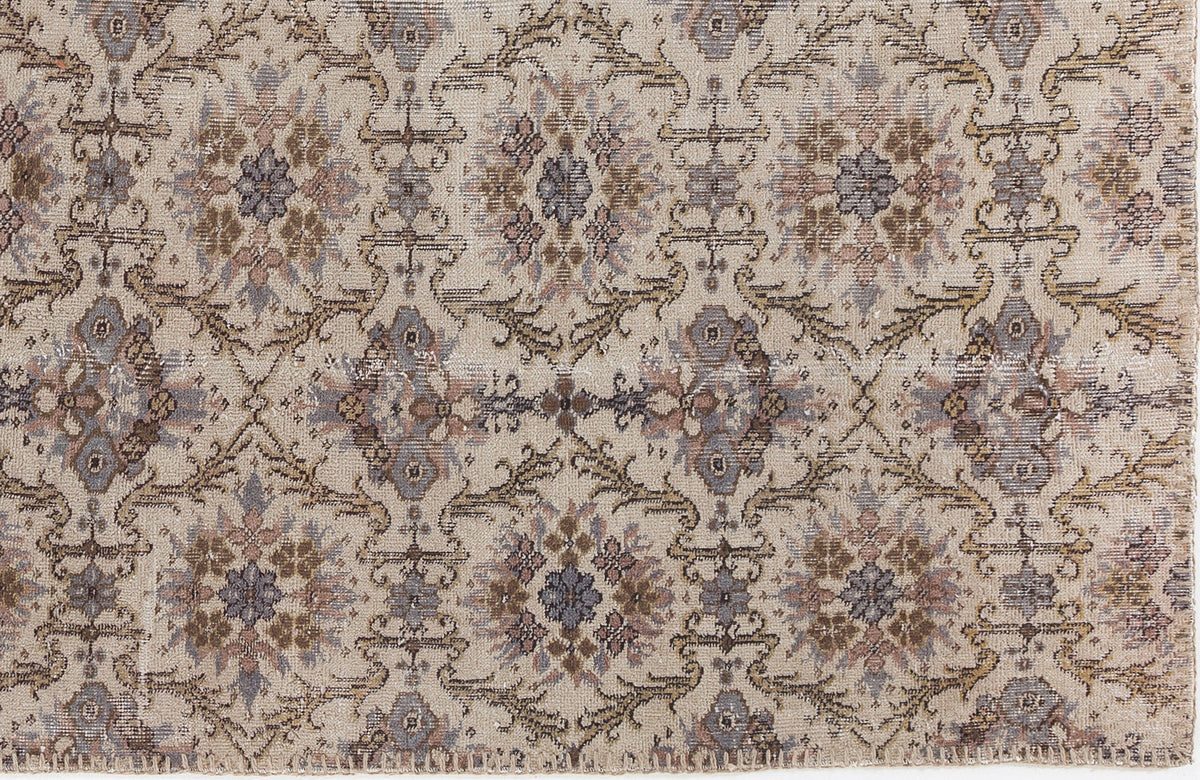 Beige Over Dyed Vintage Rug 4&#39;8&#39;&#39; x 8&#39;2&#39;&#39; ft 142 x 250 cm