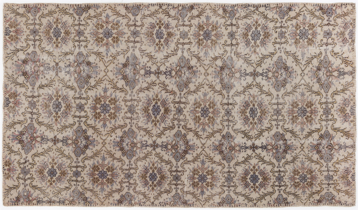 Beige Over Dyed Vintage Rug 4&#39;8&#39;&#39; x 8&#39;2&#39;&#39; ft 142 x 250 cm