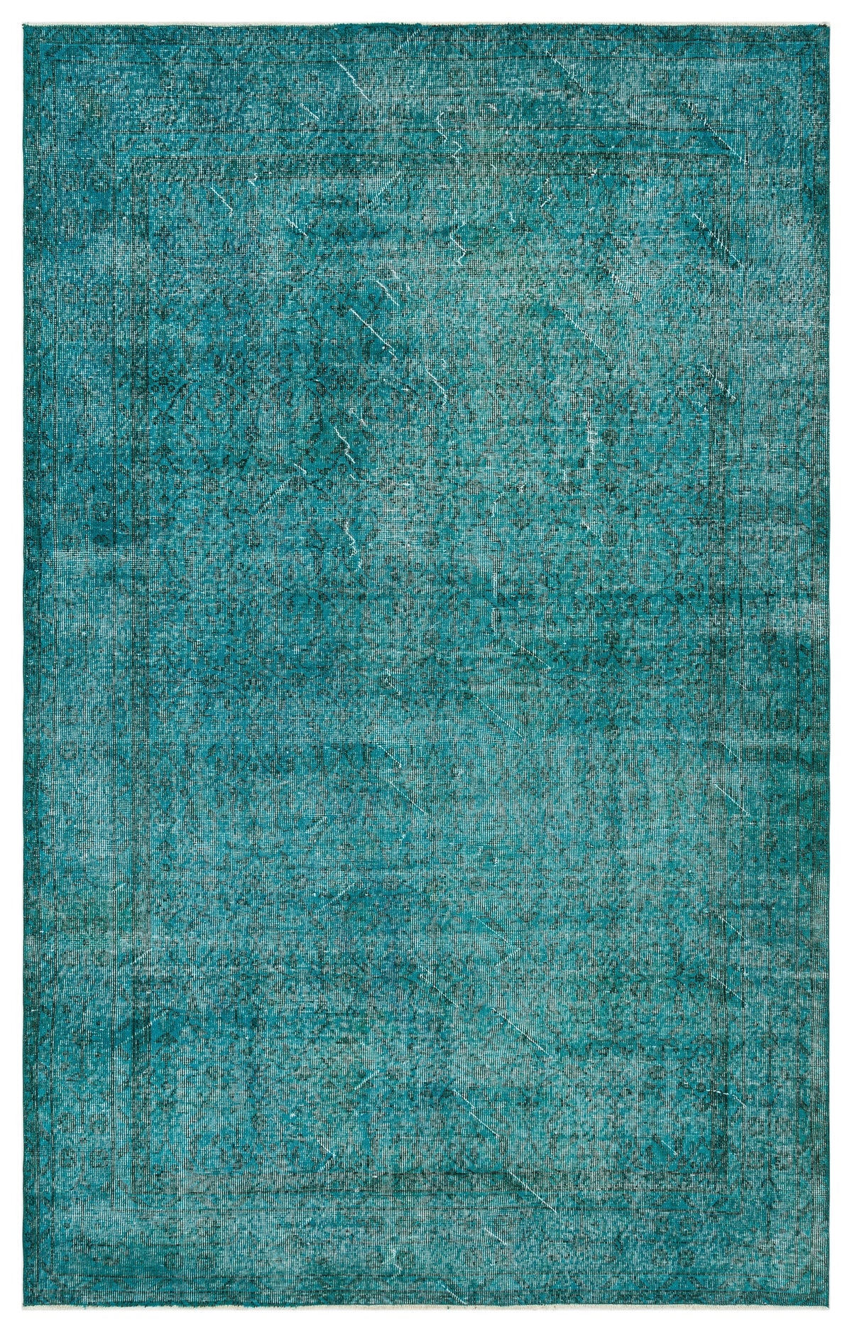 Turquoise  Over Dyed Vintage Rug 5&#39;8&#39;&#39; x 8&#39;10&#39;&#39; ft 173 x 270 cm