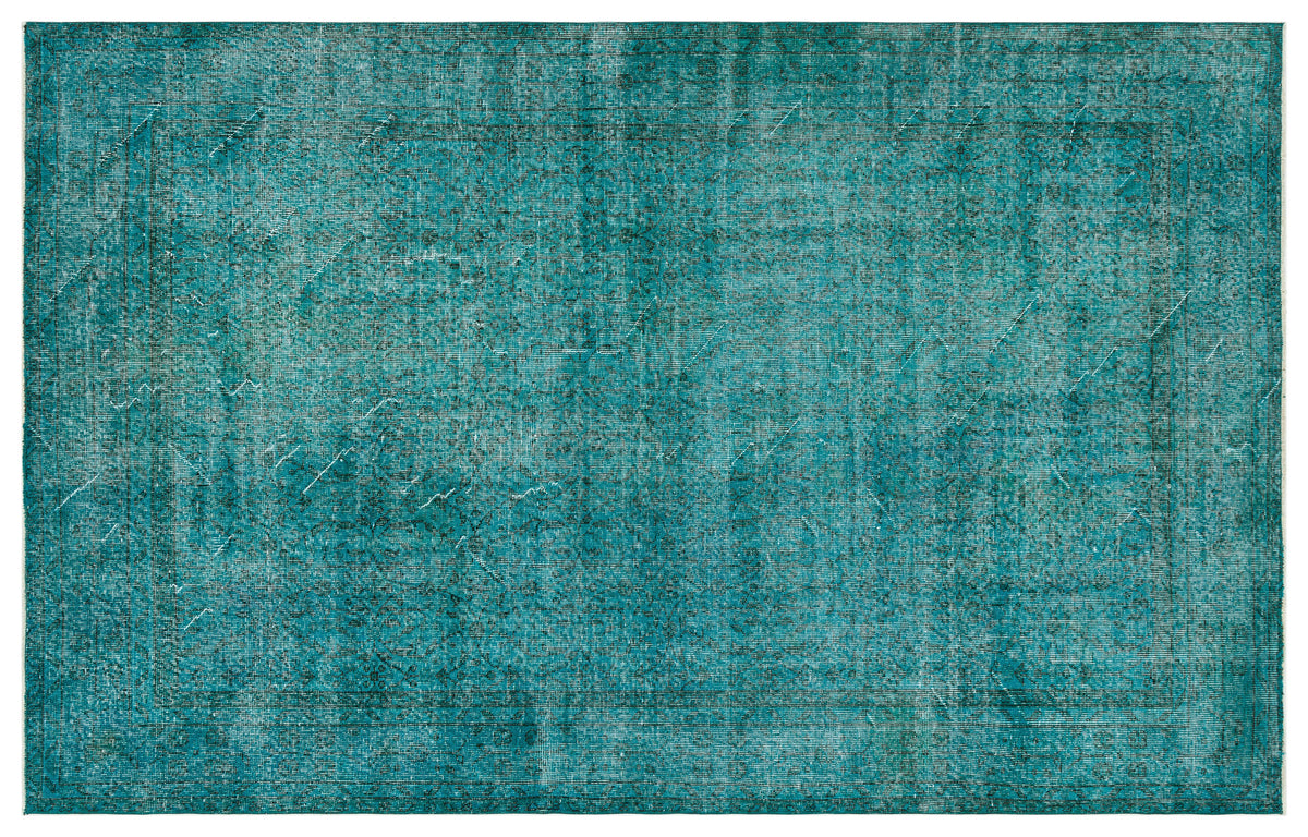 Turquoise  Over Dyed Vintage Rug 5&#39;8&#39;&#39; x 8&#39;10&#39;&#39; ft 173 x 270 cm