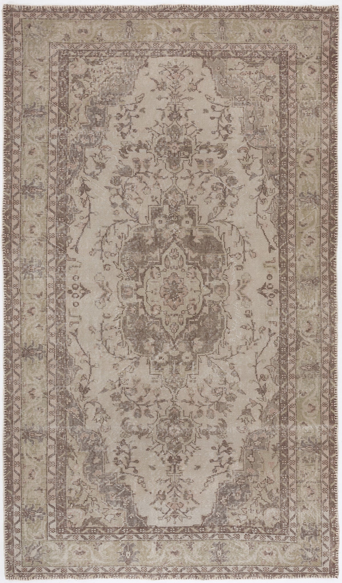 Beige Over Dyed Vintage Rug 5&#39;6&#39;&#39; x 9&#39;6&#39;&#39; ft 167 x 290 cm
