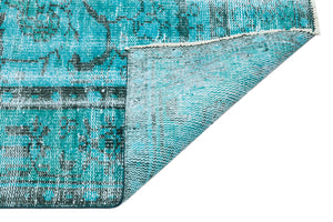Turquoise  Over Dyed Vintage Rug 5'9'' x 9'3'' ft 176 x 281 cm