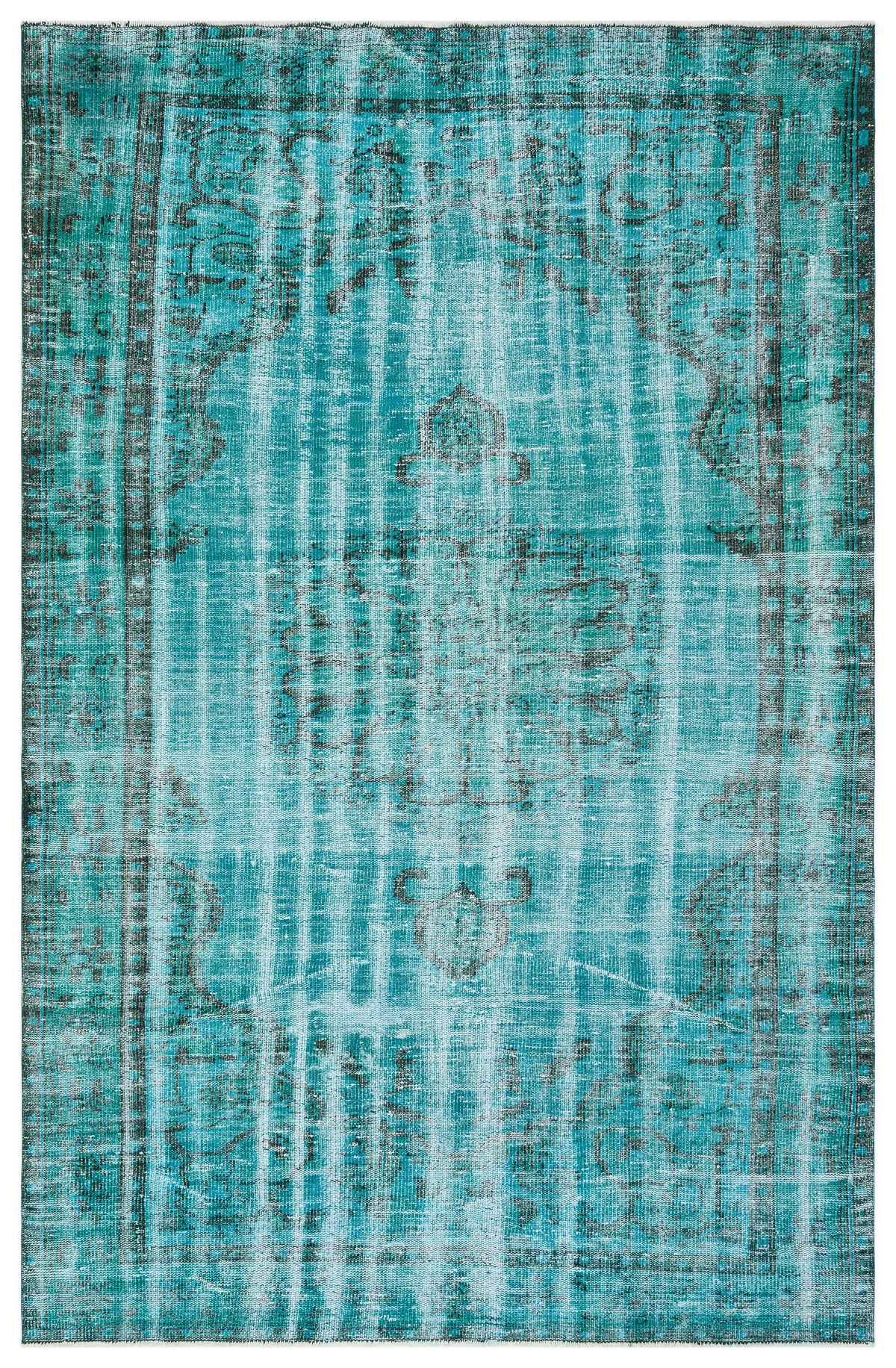 Turquoise  Over Dyed Vintage Rug 5&#39;9&#39;&#39; x 9&#39;3&#39;&#39; ft 176 x 281 cm