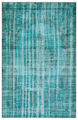Turquoise  Over Dyed Vintage Rug 5'9'' x 9'3'' ft 176 x 281 cm