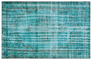 Turquoise  Over Dyed Vintage Rug 5'9'' x 9'3'' ft 176 x 281 cm
