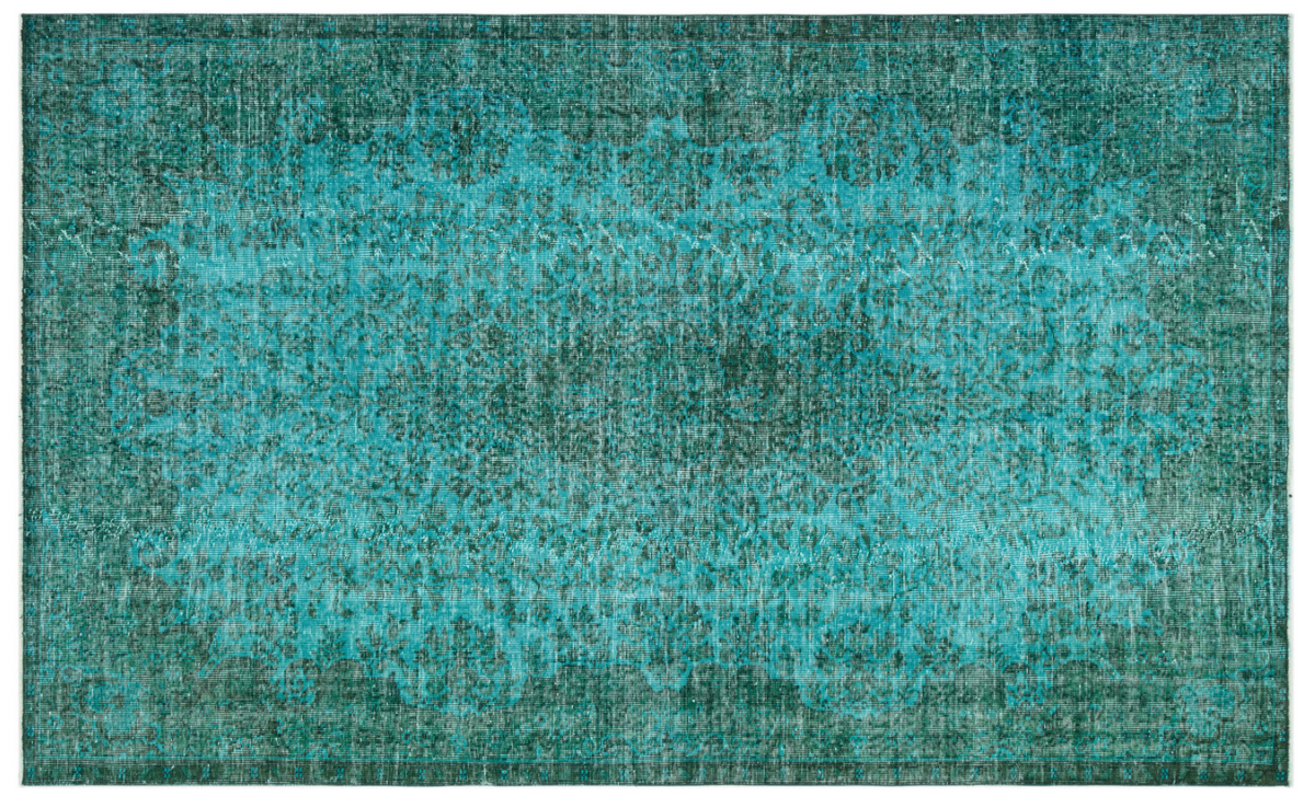 Traditional Design Turquoise Over Dyed Vintage Rug 5&#39;7&#39;&#39; x 9&#39;1&#39;&#39; ft 170 x 278 cm