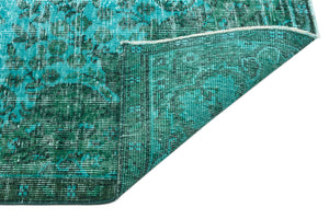 Turquoise  Over Dyed Vintage Rug 5'7'' x 9'1'' ft 170 x 278 cm