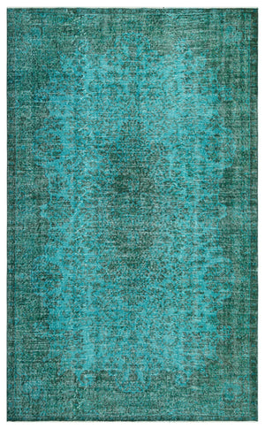 Turquoise  Over Dyed Vintage Rug 5'7'' x 9'1'' ft 170 x 278 cm
