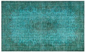 Traditional Design Turquoise Over Dyed Vintage Rug 5'7'' x 9'1'' ft 170 x 278 cm