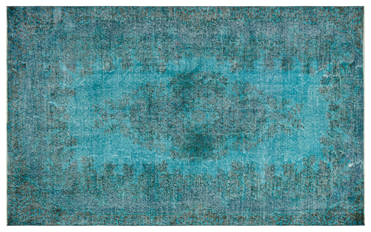 Turquoise  Over Dyed Vintage Rug 5&#39;4&#39;&#39; x 8&#39;7&#39;&#39; ft 163 x 262 cm