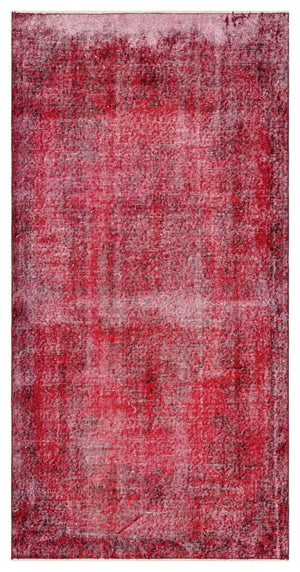 Red Over Dyed Vintage Rug 3'8'' x 7'3'' ft 112 x 222 cm