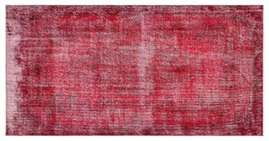 Red Over Dyed Vintage Rug 3'8'' x 7'3'' ft 112 x 222 cm