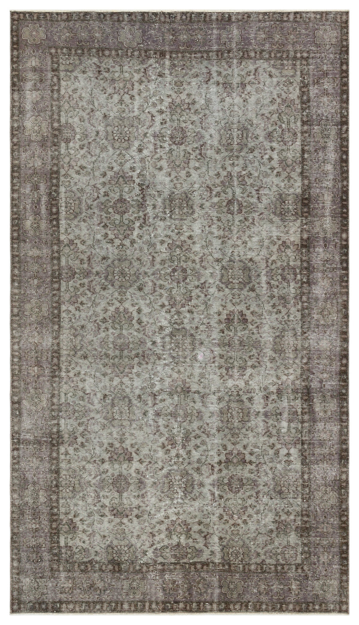 Gray Over Dyed Vintage Rug 5&#39;4&#39;&#39; x 9&#39;4&#39;&#39; ft 162 x 285 cm