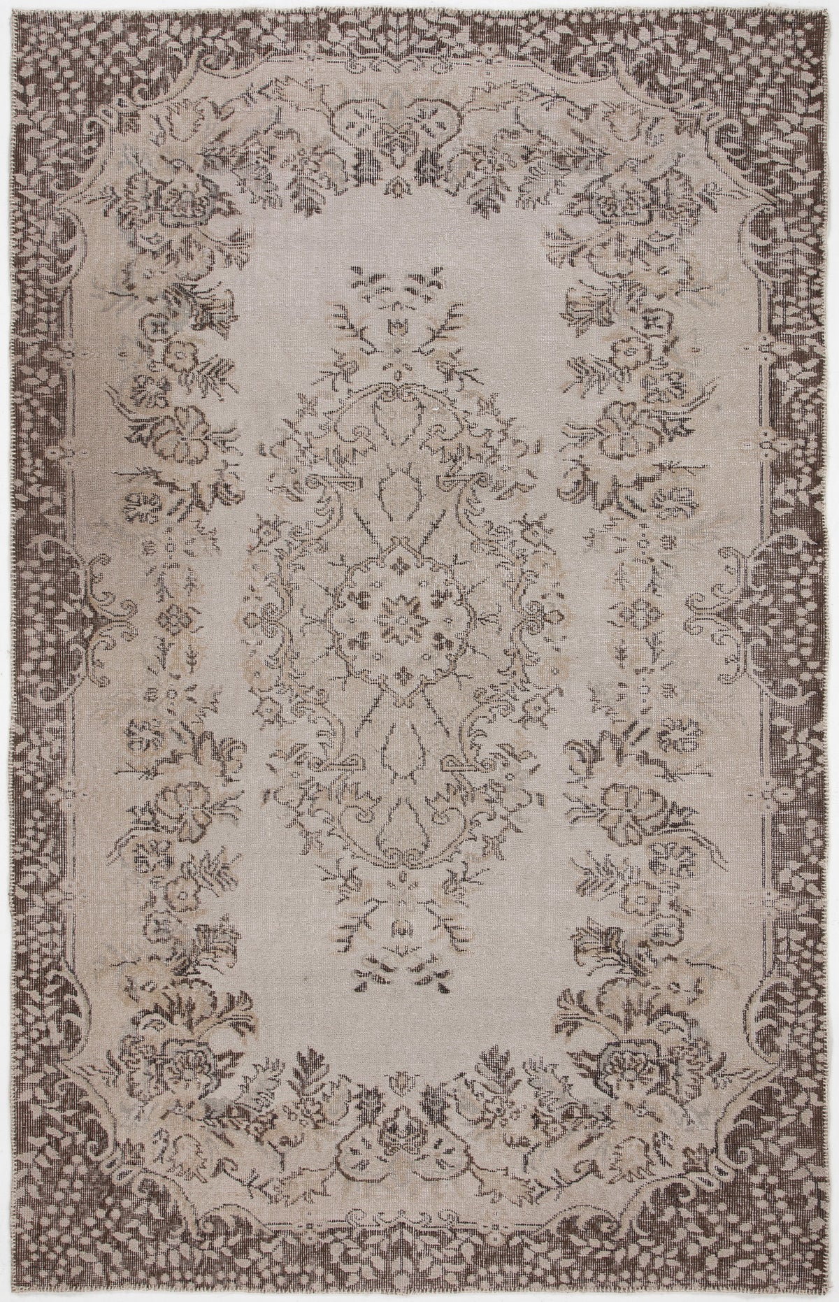 Beige Over Dyed Vintage Rug 5&#39;8&#39;&#39; x 8&#39;10&#39;&#39; ft 172 x 270 cm