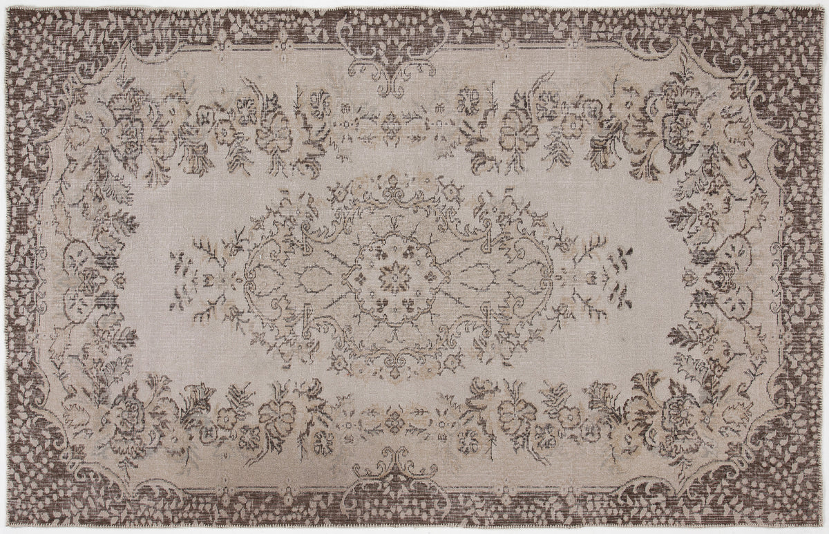 Beige Over Dyed Vintage Rug 5&#39;8&#39;&#39; x 8&#39;10&#39;&#39; ft 172 x 270 cm