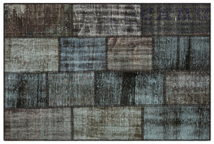 Gray Over Dyed Patchwork Unique Rug 3'11'' x 5'11'' ft 120 x 181 cm