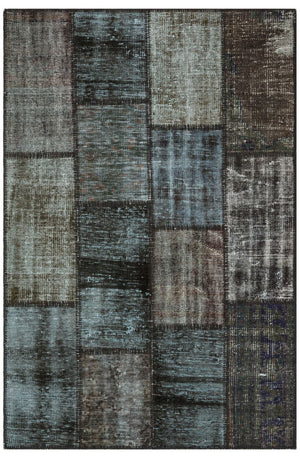 Gray Over Dyed Patchwork Unique Rug 3'11'' x 5'11'' ft 120 x 181 cm