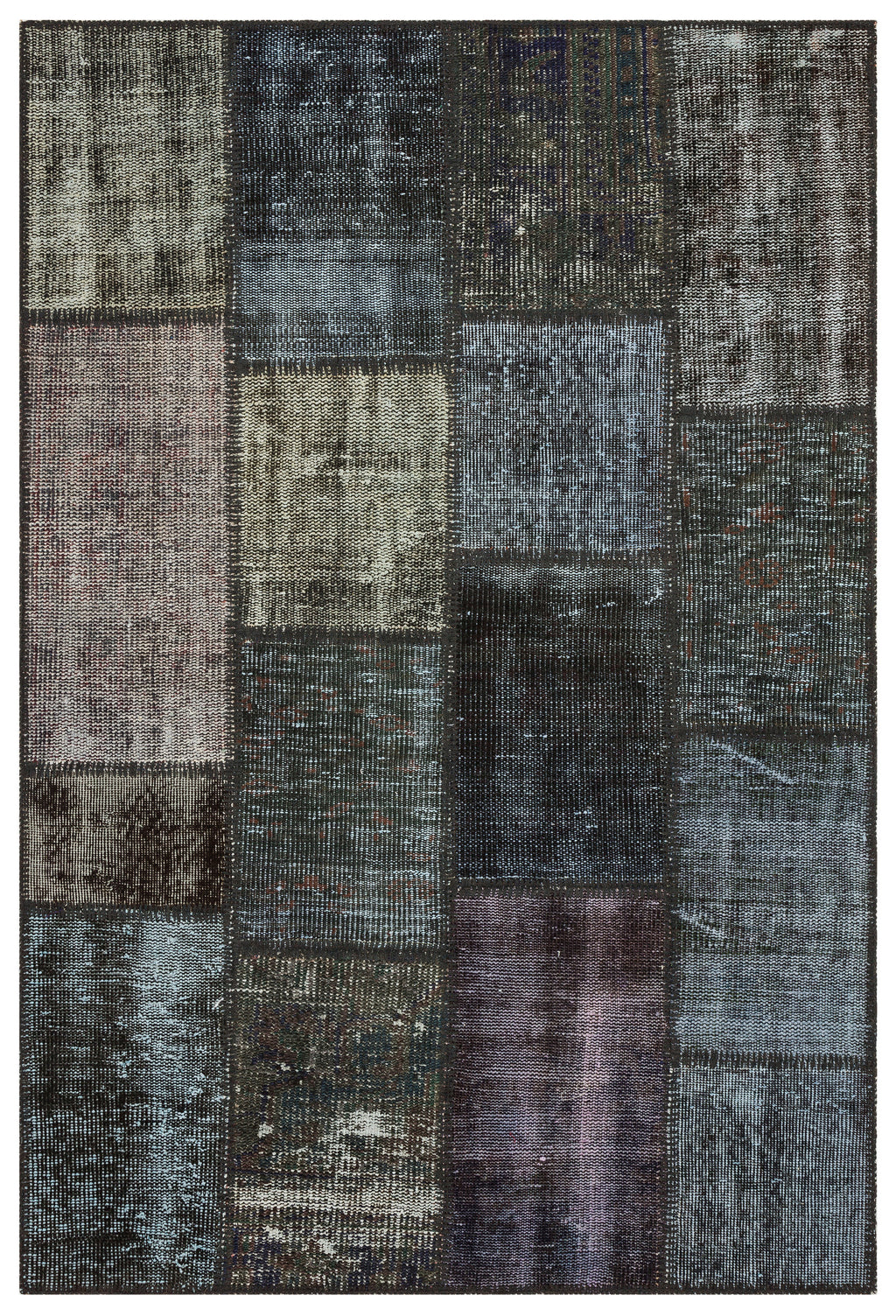 Gray Over Dyed Patchwork Unique Rug 3'11'' x 5'10'' ft 120 x 179 cm