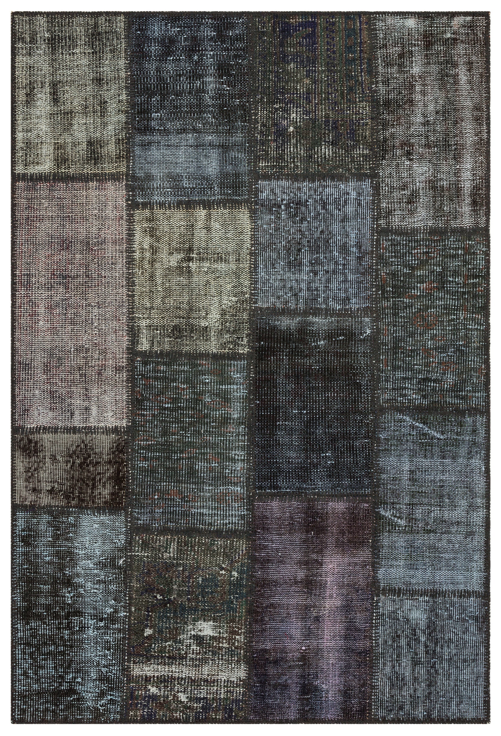 Gray Over Dyed Patchwork Unique Rug 3'11'' x 5'10'' ft 120 x 179 cm