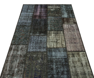 Gray Over Dyed Patchwork Unique Rug 3'11'' x 5'10'' ft 120 x 179 cm