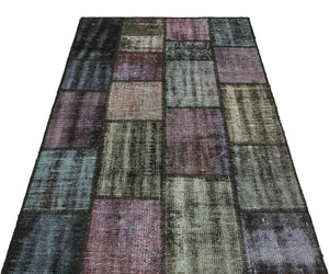 Gray Over Dyed Patchwork Unique Rug 3'11'' x 5'11'' ft 120 x 181 cm