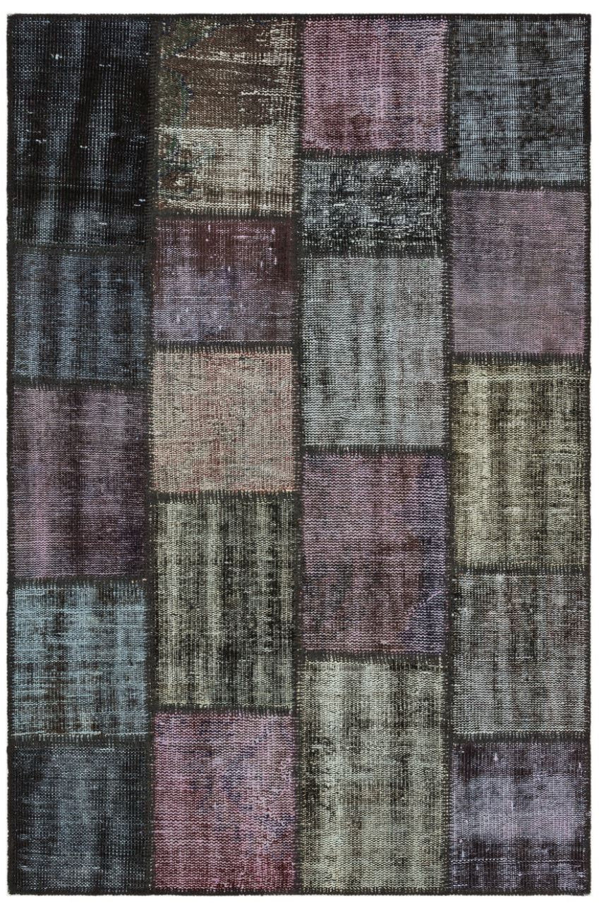 Gray Over Dyed Patchwork Unique Rug 3'11'' x 5'11'' ft 120 x 181 cm