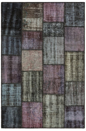 Gray Over Dyed Patchwork Unique Rug 3'11'' x 5'11'' ft 120 x 181 cm