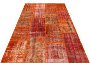 Orange Over Dyed Patchwork Unique Rug 5'3'' x 7'7'' ft 161 x 232 cm