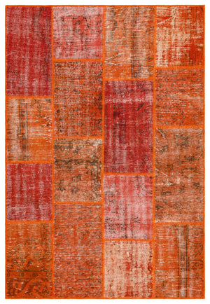 Orange Over Dyed Patchwork Unique Rug 5'3'' x 7'7'' ft 161 x 232 cm