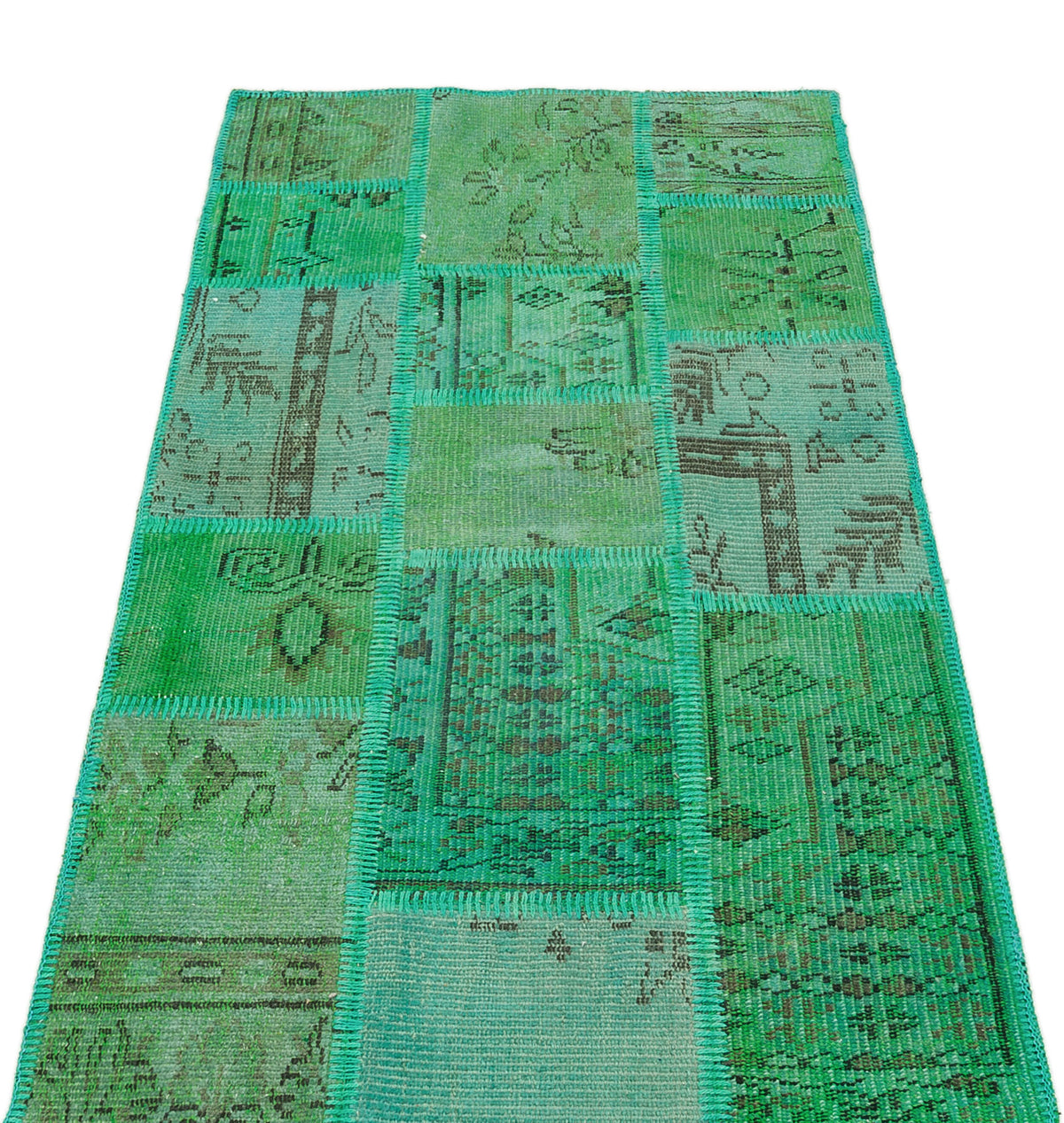 Green Over Dyed Patchwork Unique Rug 2&#39;8&#39;&#39; x 4&#39;12&#39;&#39; ft 82 x 152 cm