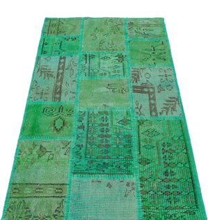 Green Over Dyed Patchwork Unique Rug 2'8'' x 4'12'' ft 82 x 152 cm