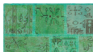 Green Over Dyed Patchwork Unique Rug 2'8'' x 4'12'' ft 82 x 152 cm