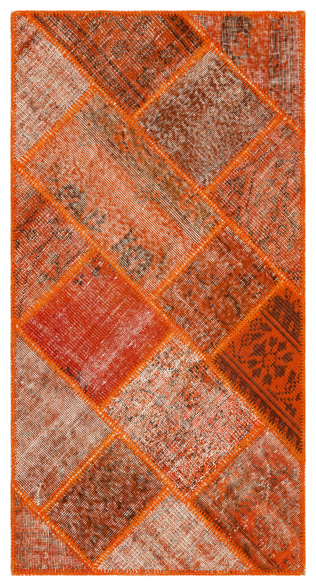 Orange Over Dyed Patchwork Unique Rug 2'8'' x 5'1'' ft 81 x 154 cm