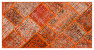 Orange Over Dyed Patchwork Unique Rug 2'8'' x 5'1'' ft 81 x 154 cm