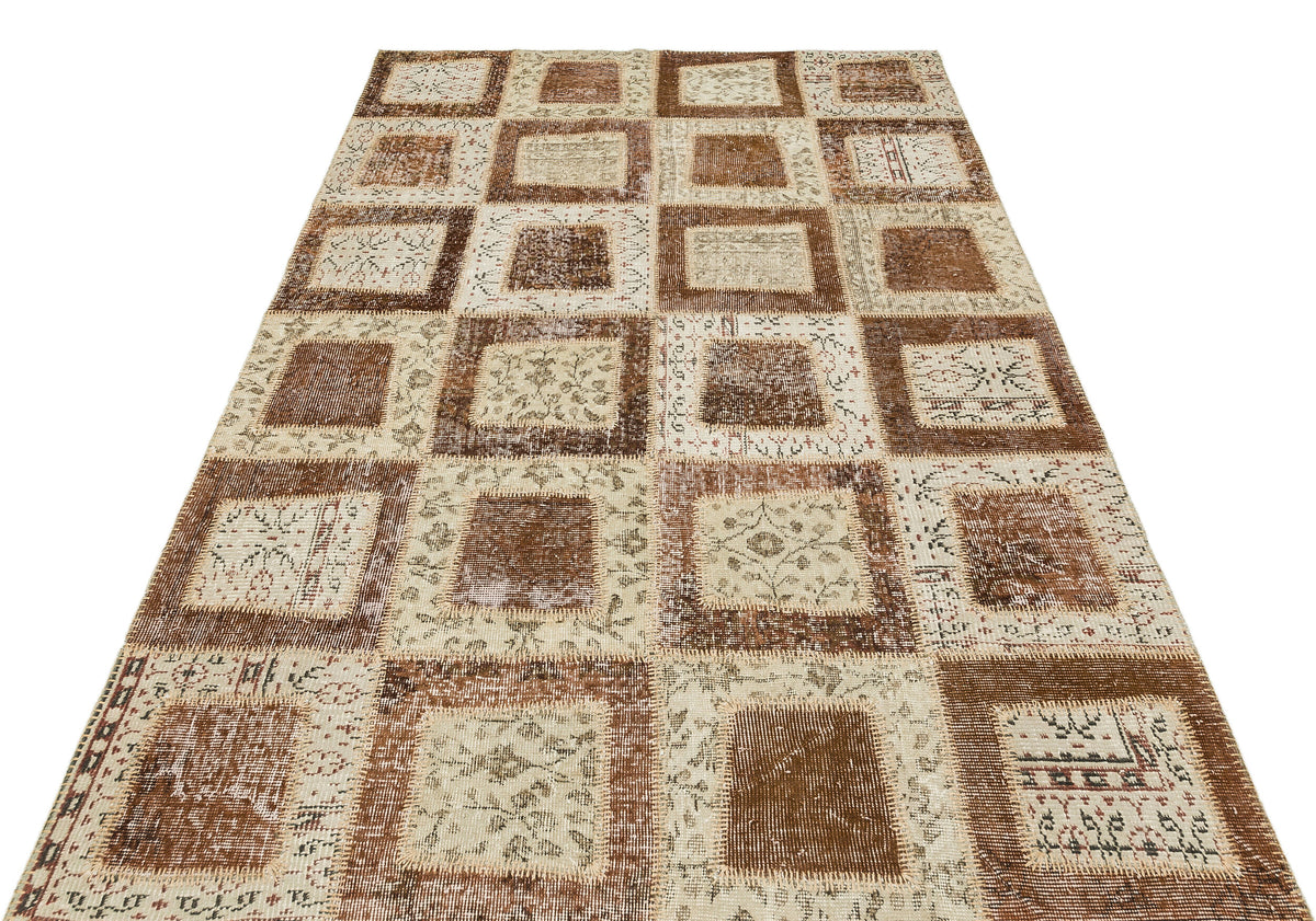 Brown Over Dyed Patchwork Unique Rug 5&#39;3&#39;&#39; x 7&#39;10&#39;&#39; ft 161 x 240 cm