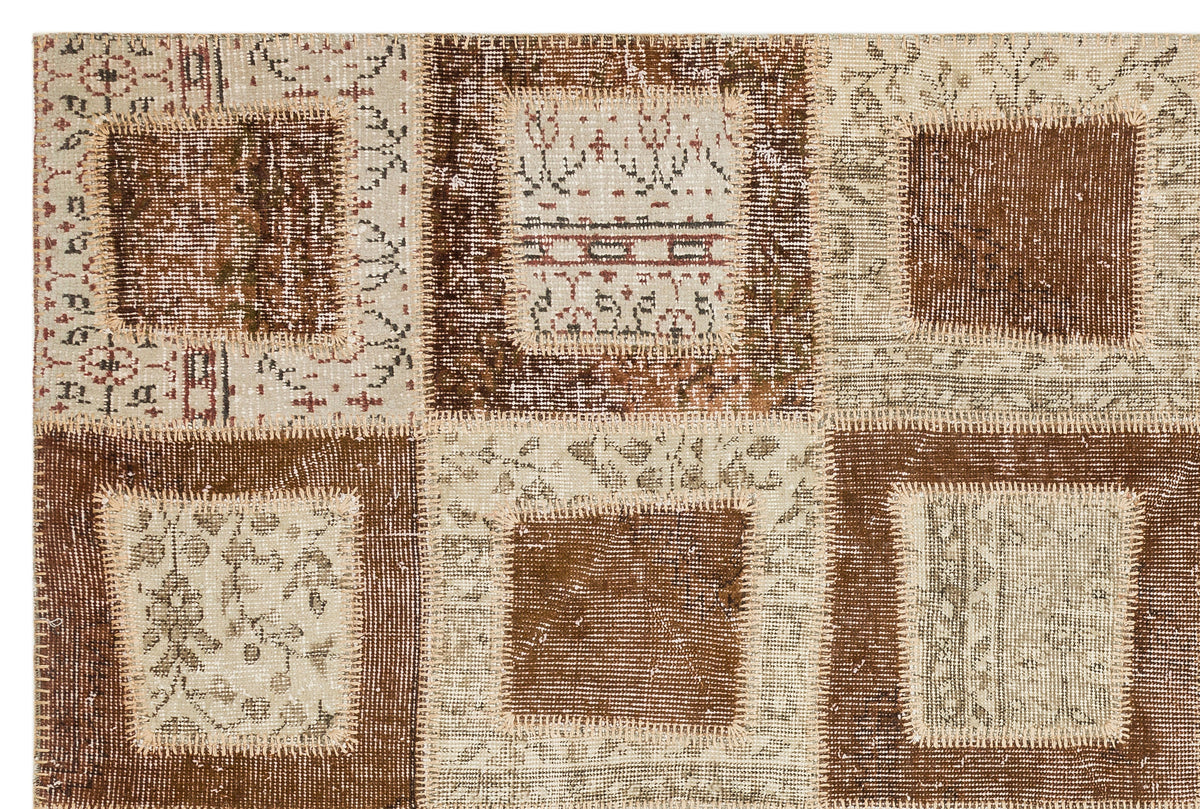 Brown Over Dyed Patchwork Unique Rug 5&#39;3&#39;&#39; x 7&#39;10&#39;&#39; ft 161 x 240 cm