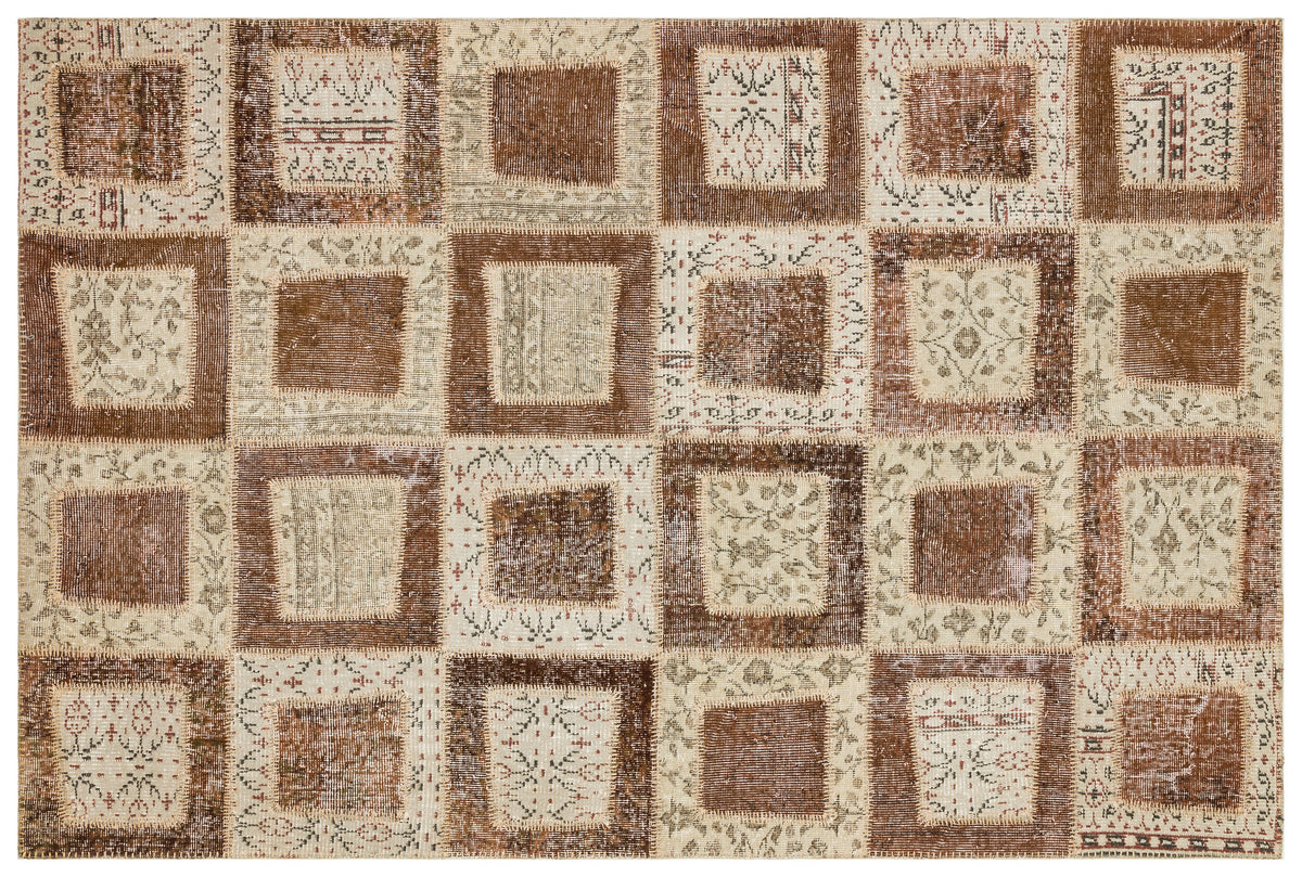 Brown Over Dyed Patchwork Unique Rug 5&#39;3&#39;&#39; x 7&#39;10&#39;&#39; ft 161 x 240 cm