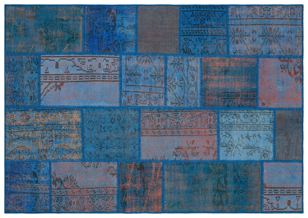 Blue Over Dyed Patchwork Unique Rug 5'4'' x 7'7'' ft 162 x 231 cm