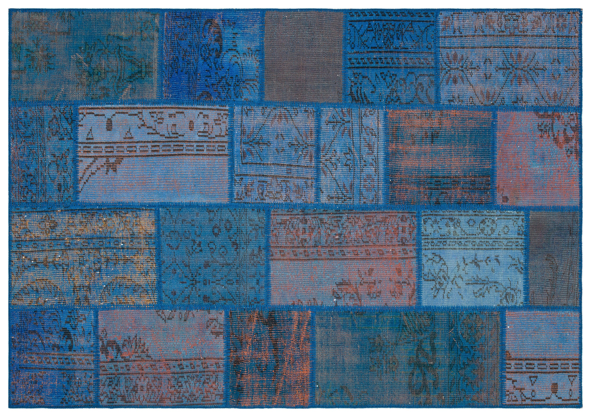Blue Over Dyed Patchwork Unique Rug 5'4'' x 7'7'' ft 162 x 231 cm