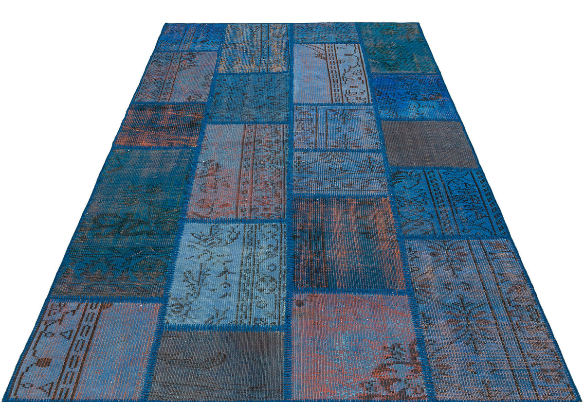 Blue Over Dyed Patchwork Unique Rug 5&#39;4&#39;&#39; x 7&#39;7&#39;&#39; ft 162 x 231 cm
